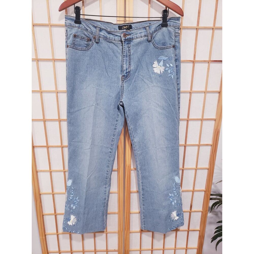 Clash EMBROIDERED FLOWERS Denim Spandex Jeans Women's Size 15 -Bootcut- 34 X 26